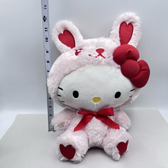 Sanrio Hello Kitty 13” Bunny Rabbit Suit Red Pink Hearts Plush - Picture 11 of 15
